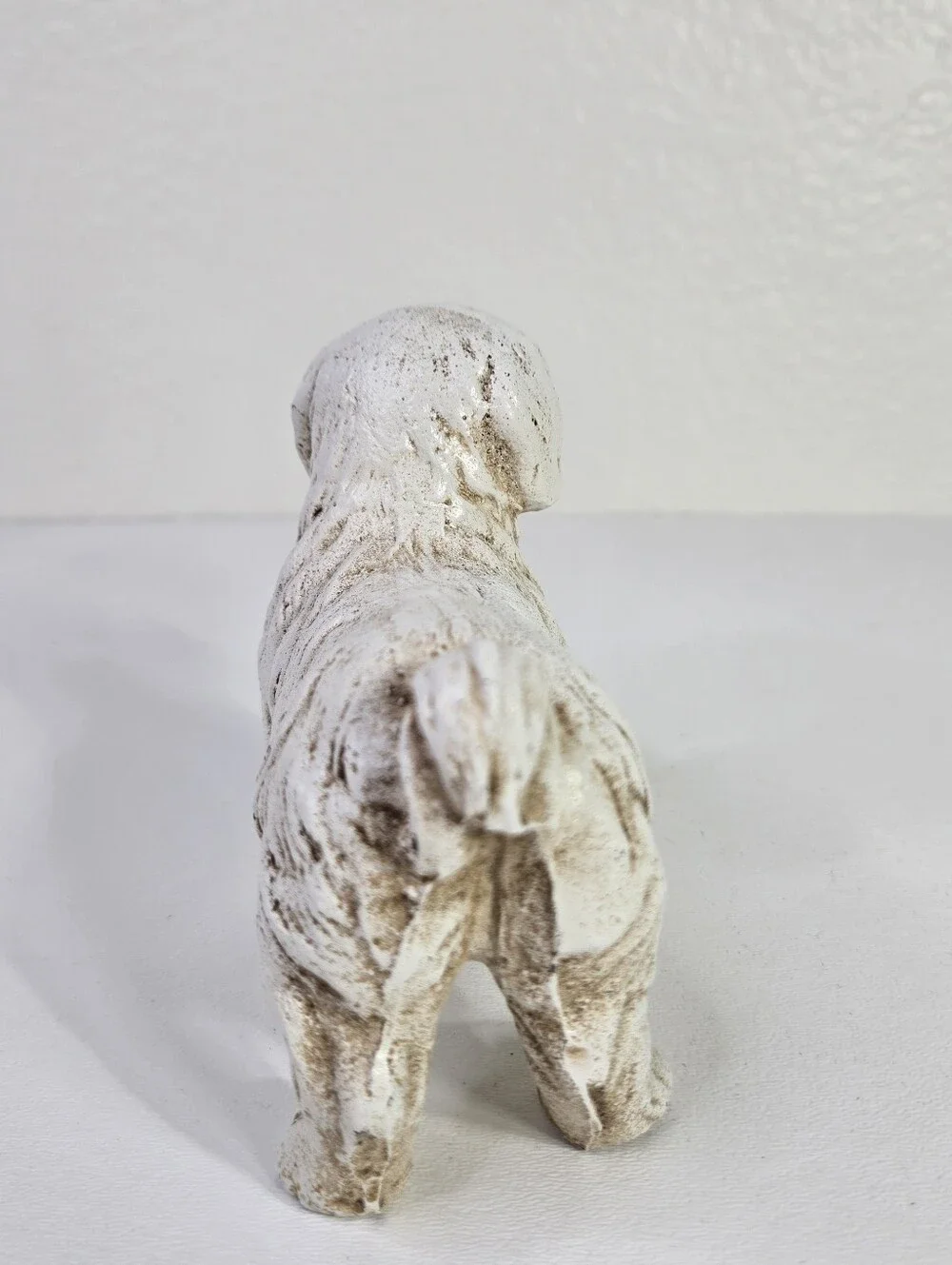 VTG Cast Iron Dog Figurine White Pekingese Shih Tzu Maltese Garden Statue Dog